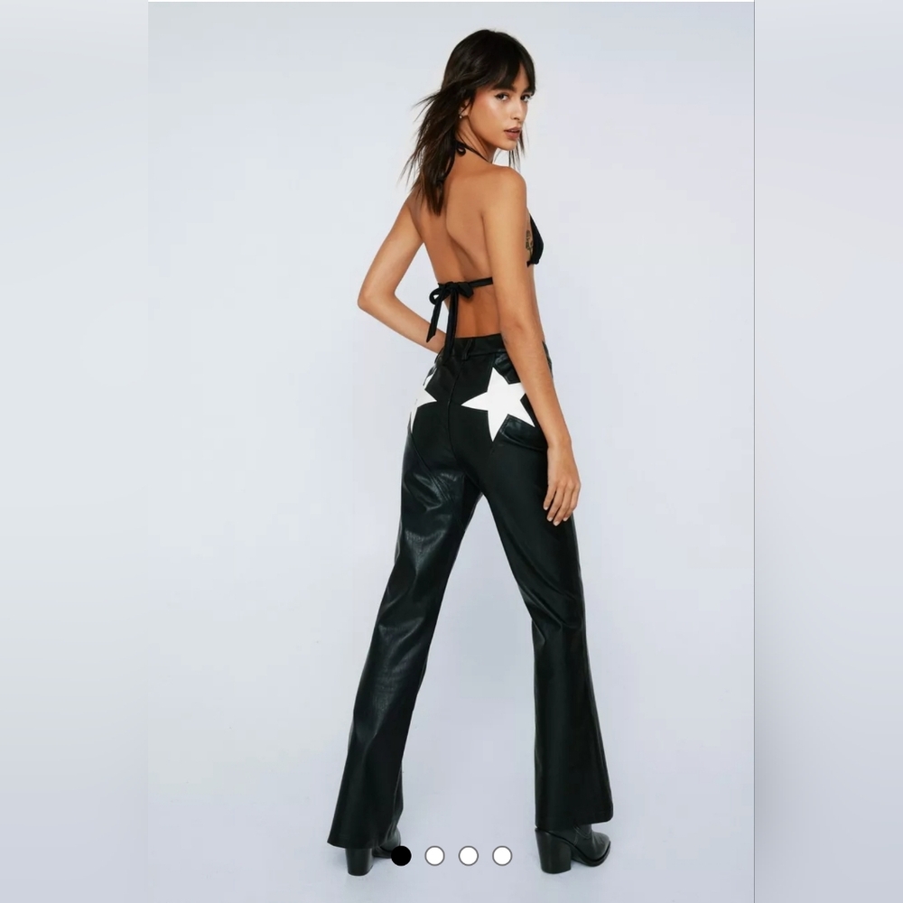 Faux Leather Star Bum Flare Pants